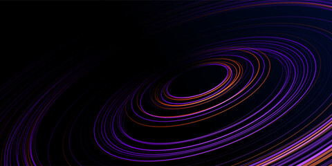 Big data visualized with swirling circular particles forming dynamic vortex trails. Futuristic infographic design ideal for science and finance. Abstract data flows against a complex background.