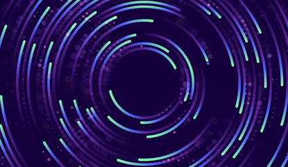 Spiral technological background with circular lines and dot networks. Abstract glowing particle circle symbolizing data flow. Big data transmission concept and internet connectivity visual.
