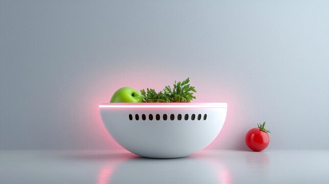 Minimalist colander with fresh produce in a modern bowl