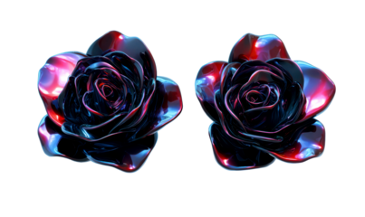 Dark Neon Glow Aesthetic Roses in Cinematic Style Isolate on Transparent Background, cutout, png