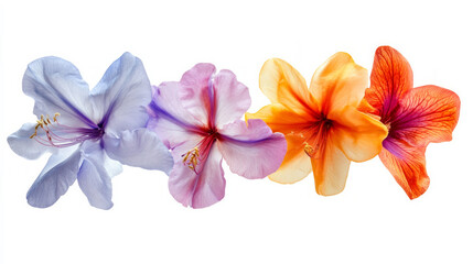 Decorative flowers showcased in isolation on a clean white background highlight their delicate petals and vibrant colors. AI generative