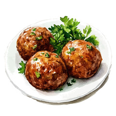 A watercolor vector of albondigas, isolated on a white background. Albondigas vector.

