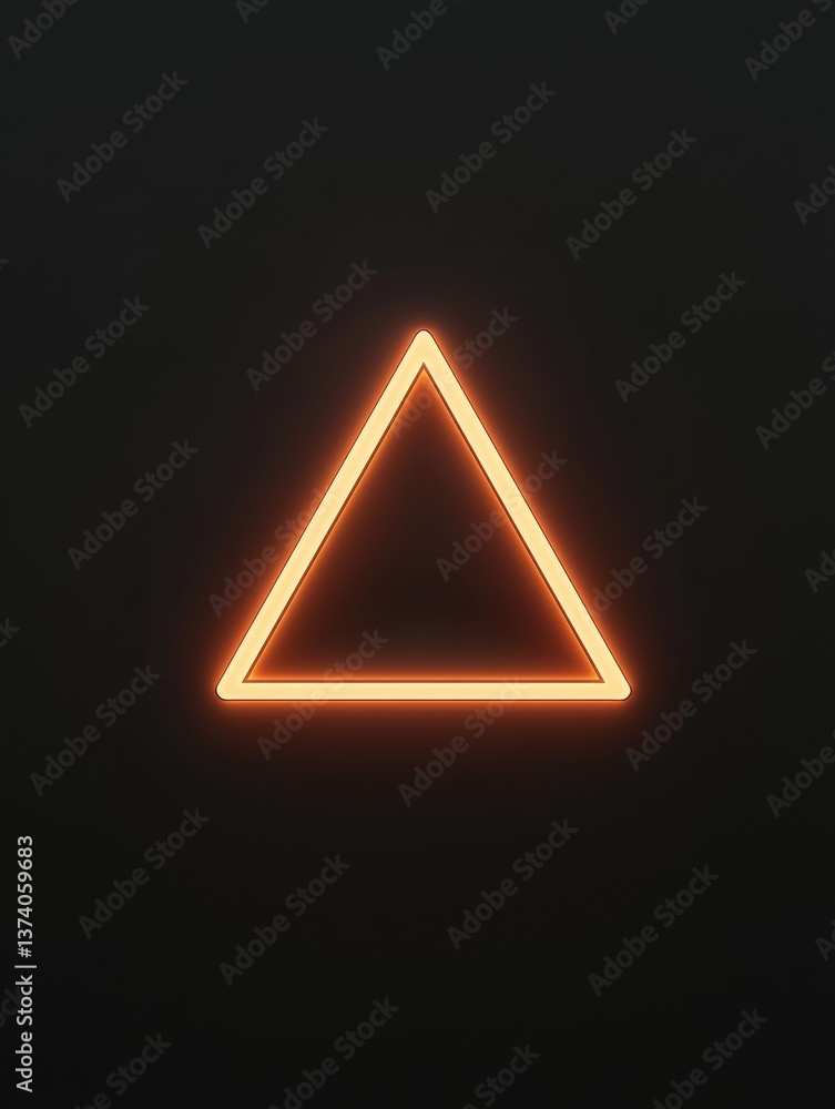 Poster triangle-shaped neon sign on a black background. the triangle is made up of a thin, orange line that