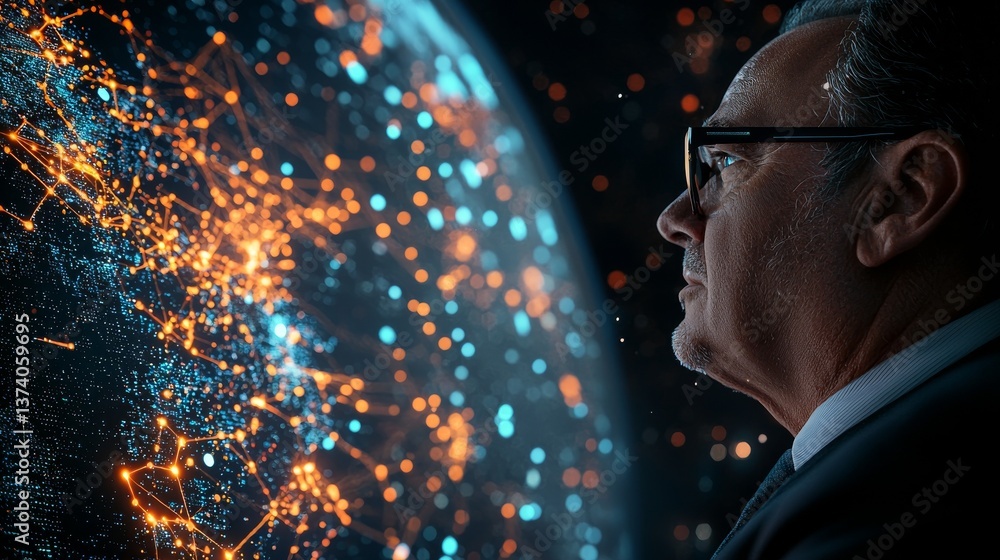 Poster advanced analytics and futuristic digital designs visualize the data-driven insights that empower bu