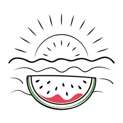 Delicious Watermelon with Large Seeds and a Summer Beach Scene Isolated on transparent PNG