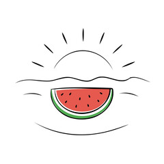 Realistic Watermelon Slice with Large Seeds and Beach Vibes on Transparent PNG