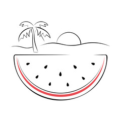 Juicy Watermelon Slice with Big Seeds on a Sunny Beach Isolated on Transparent Background