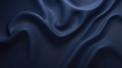 Obraz premium Elegant dark blue fabric draping softly on a flat surface, creating flowing waves and subtle textures in natural light