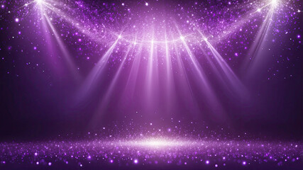 Fototapeta premium Bright purple spotlight with sparkling particles illuminating a stage for a captivating performance in an event space