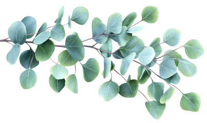 Watercolor of Soft Green Round Leaves on Eucalyptus Tree Branch in Natural Light Isolate on Transparent Background, cutout, png
