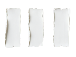 Four neatly torn strips of white paper on a clean transparent background