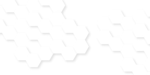 Minimal white hexagonal hexagon modern technology creative emboss light honeycomb polygonal web. abstract geometric science and mosaic tile with template texture background.	