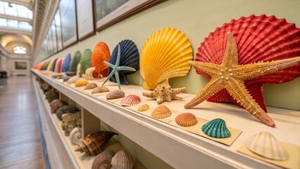 Seashell collection detail, highlighting the nature and marine theme.
