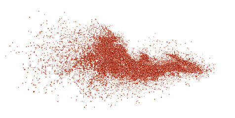 Vivid red chili pepper powder explosion with a realistic splash png textured dust. Perfect for spicy culinary themes, Mexican cuisine, or seasoning designs. Isolated png dynamic vector.