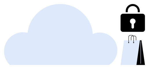 Cloud icon with padlock and shopping bags highlighting online security, data encryption, and safe e-commerce. Ideal for data protection, privacy, cloud solutions, cybersecurity, online shopping