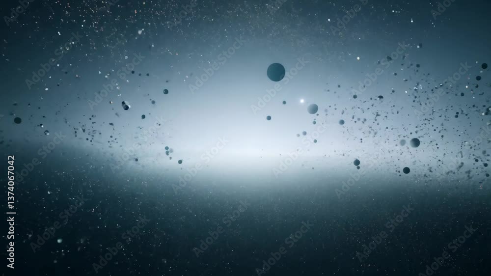 Poster a dark blue background with many small dots scattered throughout. the dots are of various sizes and 