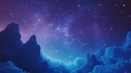 Fototapeta premium Deep blue and purple tones filled with scattered stars, celestial design