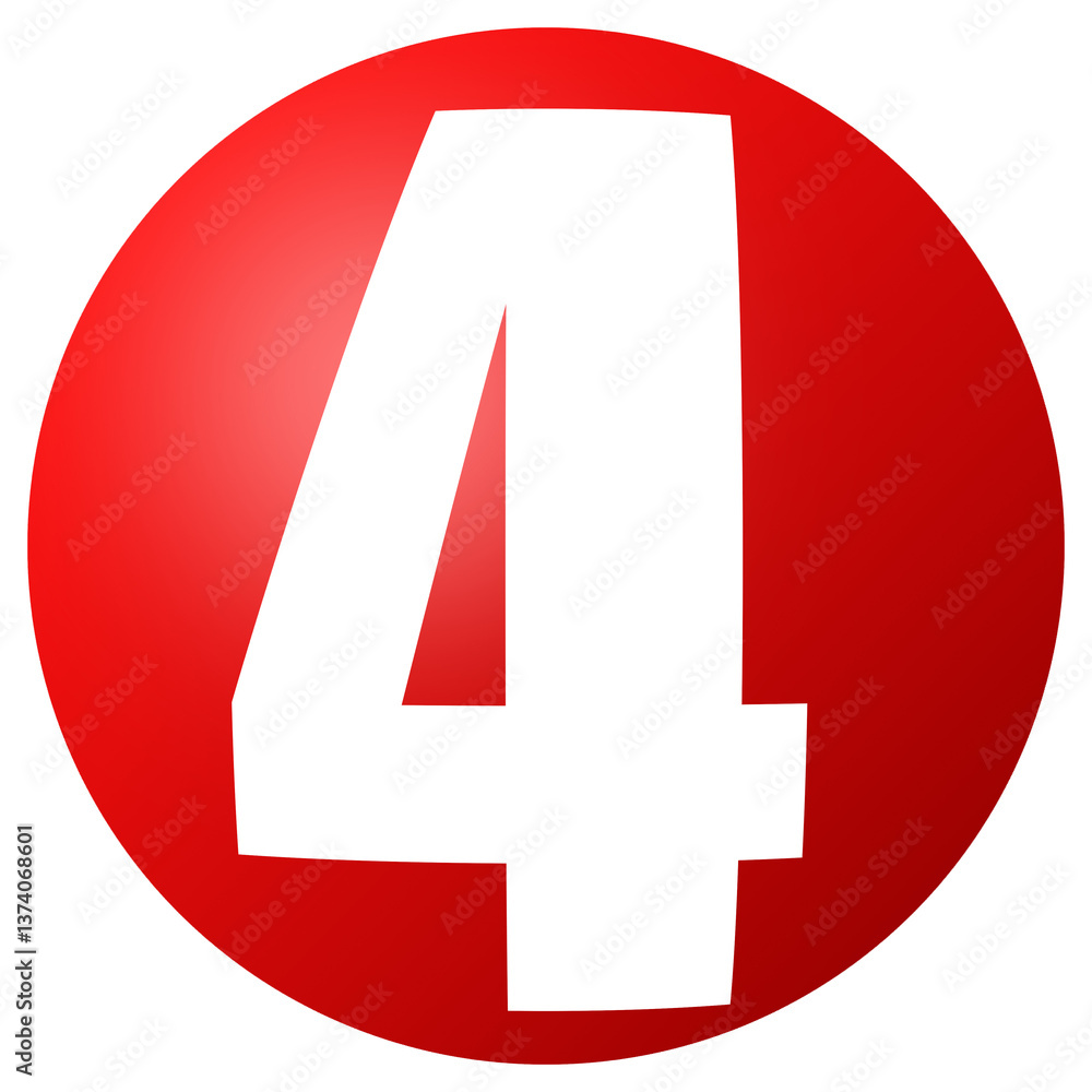 Poster red number four on transparent background inside a red circle