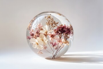 Encapsulated Floral Sphere Dried Flowers Preserved in Resin Art