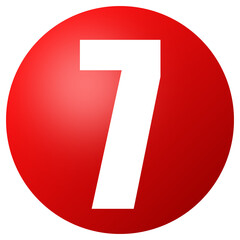 Number Seven on Red Sphere with Transparent Background