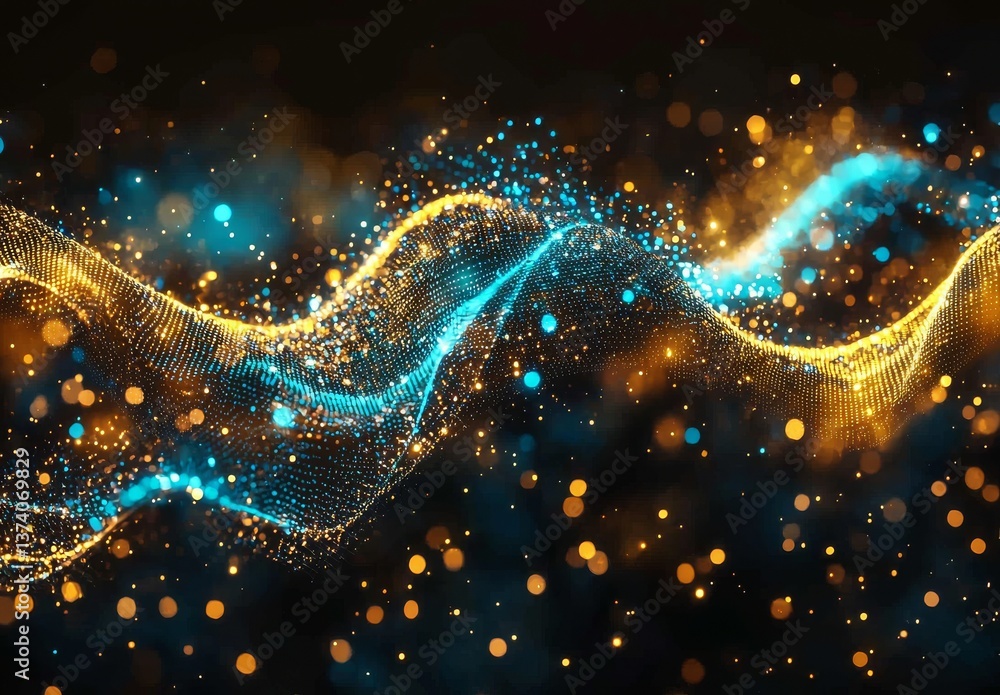 Aufkleber blue futuristic digital tech incorporates artificial particles and network waves to create an abstra