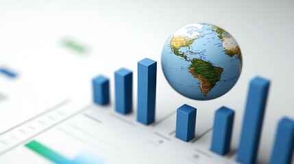 World map globe floating above business growth bar chart on graph paper