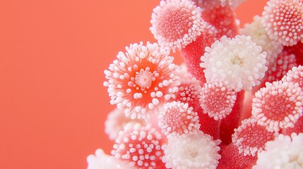 Macro shot of coral structures in soft pink red tones with organic texture pattern highlighting marine life abstraction and biological science in natural ocean themed decorative image