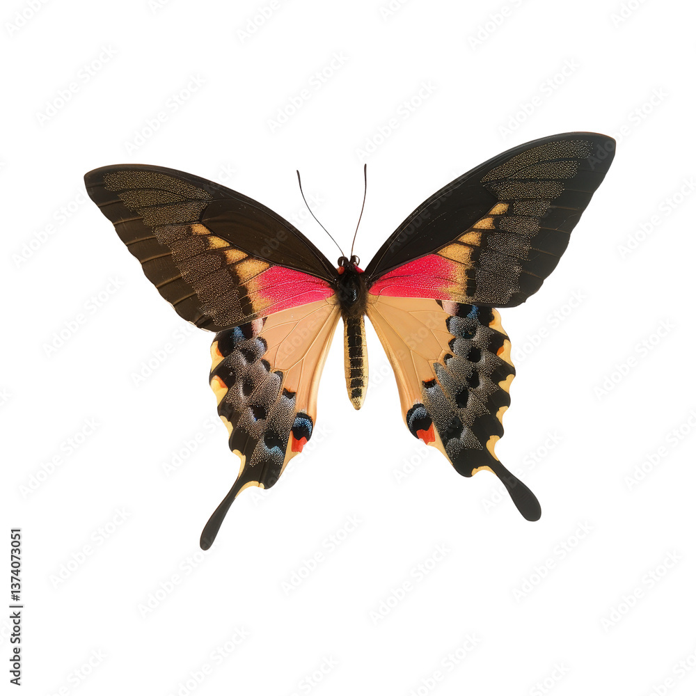 Poster colorful butterfly with open wings displaying vibrant patterns and intricate details