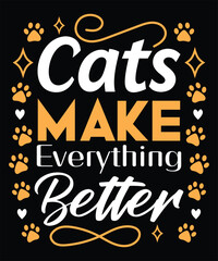 Obraz premium Cats Make Everything Better Cute Cat Paw Prints Stars T-shirt Design