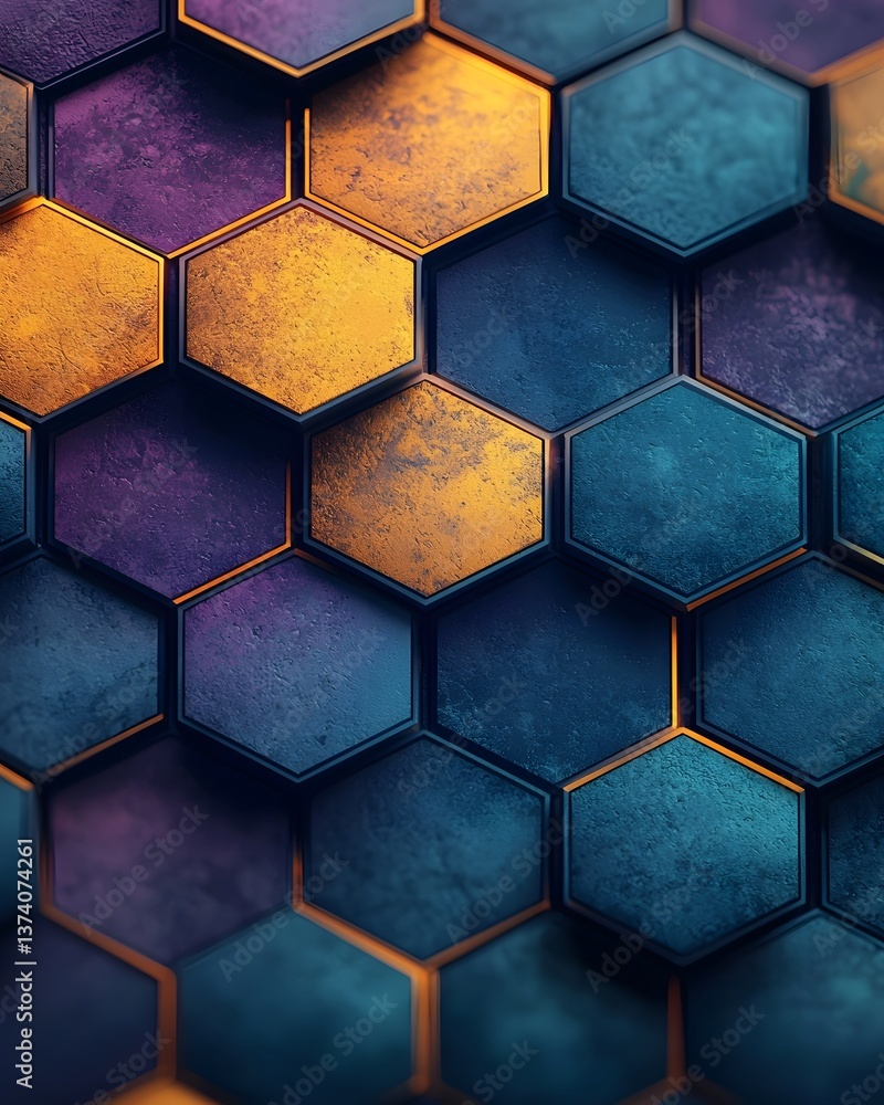 Aufkleber mesmerizing gradient of overlapping hexagons in vibrant shades