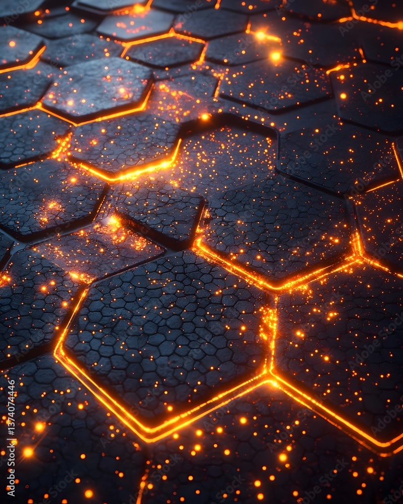 Poster futuristic glowing hexagonal wireframe pattern in deep space theme