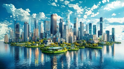 Fototapeta premium A huge, suspended space colony with interconnected habitats and picturesque green environments