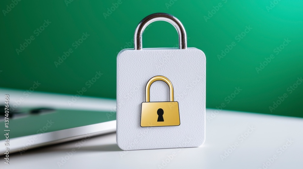 Aufkleber secure padlock on computer desk for cybersecurity and protection