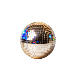 Shimmering Gold Disco Ball Reflecting Colorful Lights on a Dark Background
