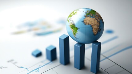 Colorful business bar chart with world globe showing economic progress