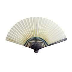 Elegant Traditional Hand Fan in White with Blue Accents on a Transparent Background