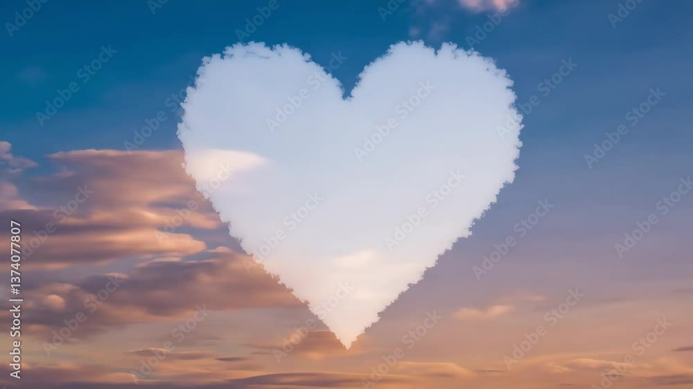 Aufkleber a heart is drawn in the sky with clouds. the heart is white and the clouds are blue