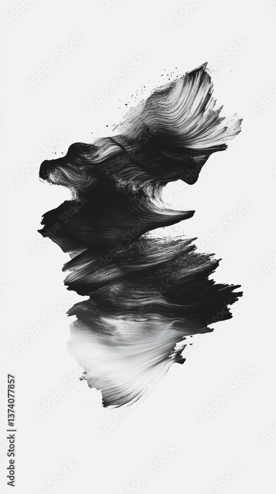 Poster black ink strokes: dynamic and expressive black ink strokes swirl and blend on a neutral backdrop, c
