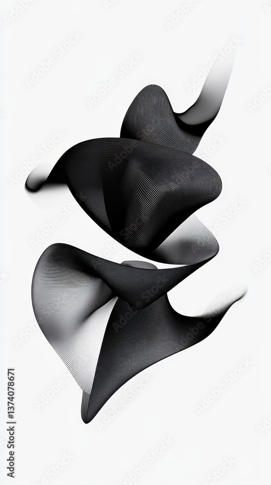 Poster abstract ribbon form: a contemporary abstract image of flowing ribbons in a monochromatic palette, c