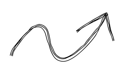 うねうねした上向き矢印の手描き線画アイコン 複数の線が重なったモノクロのベクターイラスト