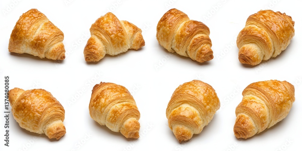 Poster group of mini croissants aligned in symmetric rows on neutral surface illustrating baking precision 