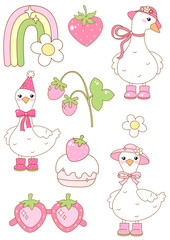 Silly Goose Clipart Strawberry Cute Groovy Summer Spring Coquette Strawberry Daisy Flower Coquette Bow
