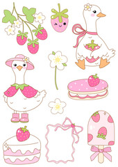 Strawberry Coquette goose SVG clipart Silly summer goose PNG retro Groovy pastel 