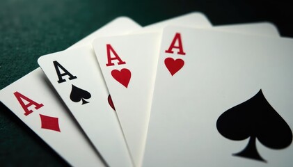 Four aces fanned out, showing details of each card , diamonds, still life