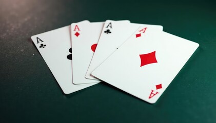 Obraz premium Four aces spread on a surface, showing their suits, ace, winning hand