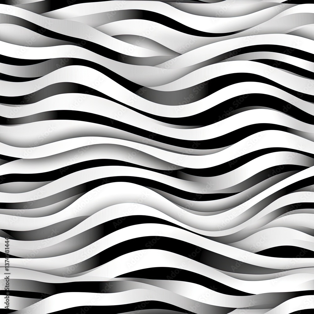 Poster this design features a seamless pattern of wavy black and white lines resembling zebra stripes, idea