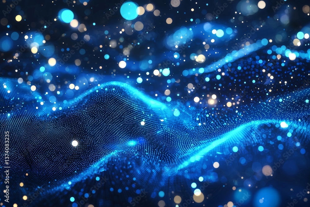 Poster a futuristic digital background design featuring an abstract blue wave light with smooth and flowing