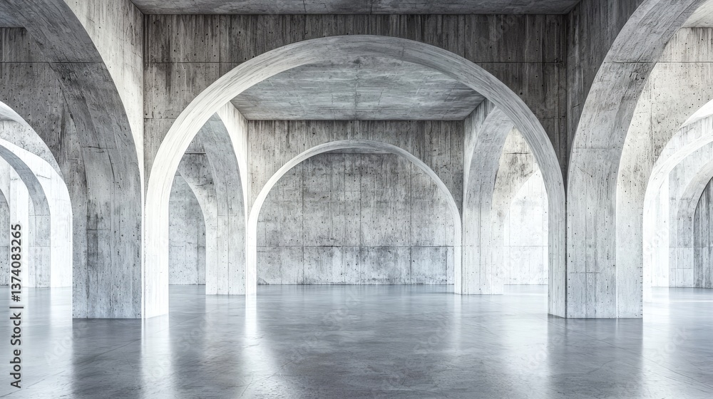 Aufkleber a vacant concrete floor is the focal point of a 3d rendering of an abstract and futuristic architect
