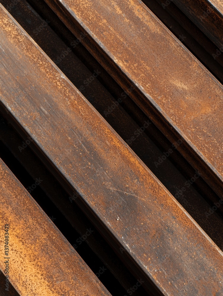 Poster close-up of a stack of wooden planks. the planks are arranged in a horizontal manner, with each plan