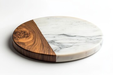 Round Marble and Walnut Wood Serving Board Elegant Kitchen Decor